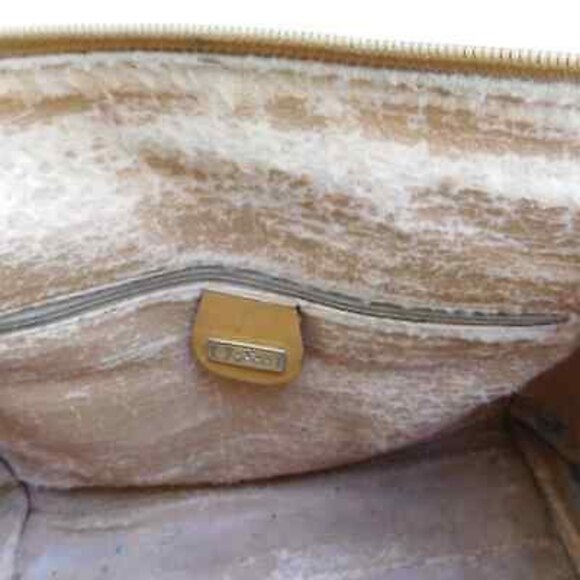 Vintage GUCCI Tan Monogram Canvas Leather Trim Spell-Out Logo Satchel - Picture 9 of 12